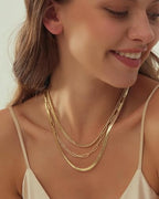 Gold Layered Necklaces for Women, 14K Gold Plated Dainty Gold Chain Choker Necklace Stack, Herringbone Gold Necklaces Set - color: gold-3-snake