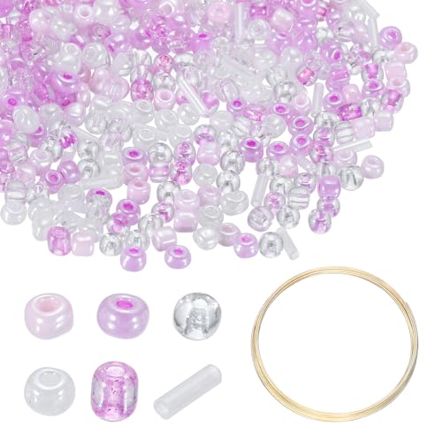 uxcell 1Set Glass Seed Beads, 1.5-4.5mm Small Embroidery Bugle Beads Assorted Tube Bead Loose Kit for Jewelry Making DIY Craft Beading Bracelets Necklace Earring (Lilac) - color: Lilac