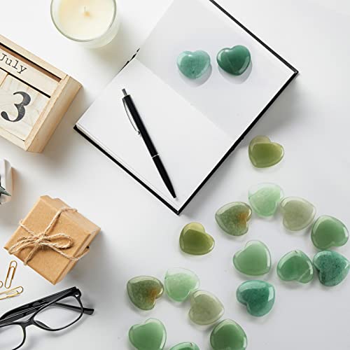 Patelai 24 Pcs Green Aventurine Heart Crystals Green Heart Shaped Worry Stones for Stress Relief, Mental Health Month, Reiki Balancing, Mini Pocket Gemstones Valentines Gift with Black Flannelette Bag - color: Green