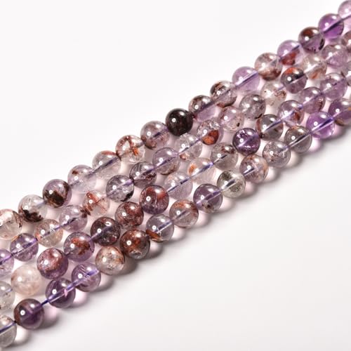 6mm Purple Phantom Stone Beads Natural Crystal Gemstone Round Loose Beads for DIY Jewelry Making 15"/Strand - color: Purple Phantom, size: 6mm