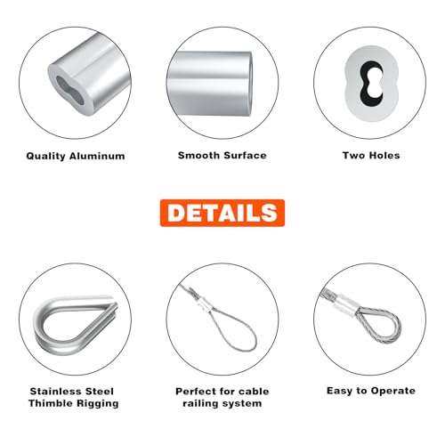 Sanuke Wire Rope Crimping Tool for 3/64 1/16 5/64 inch Aluminum Crimping Loop Sleeves Kit with 160pcs Aluminum Crimping Loop Sleeve and 10pcs Stainless Steel Thimble