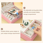 Homeanda Jewelry box 2 layer Jewelry box Leather Jewelry boxes for Women Girls Teens Jewelry organizer box Jewelry Storage box with lock(Pink) - color: Pink