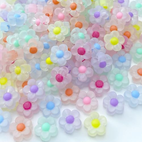 150Pcs Acrylic Flower Beads Candy Color Transparent Plastic Pastel Spacer Beads with Hole for DIY Crafts Wind Chimes Suncatcher Necklaces Bracelets Earrings Jewelry Making(Frosted Mixed Color) - color: Frosted Mixed Color