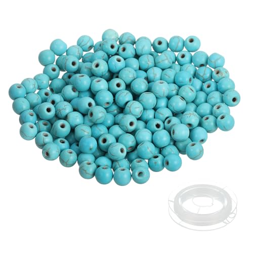 PATIKIL 6mm Blue Turquoise Beads, 200 Pcs Round Natural Gemstone Beads Smooth Stone Beads Turquoise Genuine Stone Beads for Bracelet Necklace Jewelry Making DIY - color: Blue Turquoise, size: 6mm
