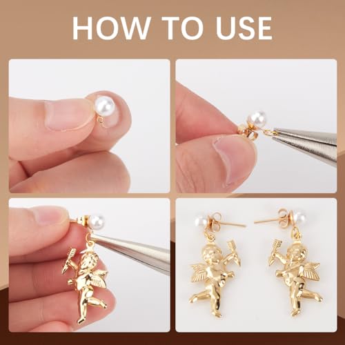 1 Box 240Pcs 120 Sets Pearl Earring Posts Pearl Earring Findings Ear Post with Imitation Beads and Loop Butterfly Back Hypoallergenic Silver Ear Studs for Jewelry Making DIY Crafts Women - color: Light Gold, Silver