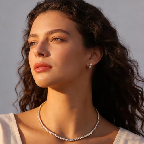 BREN 3mm 3 Prong Tennis Necklaces for Women Men, 18K White/Yellow Gold Plated 16/18 inches Round Cubic Zirconia Dainty Chain Jewelry - color: Gold-3mm, size: 18 inch