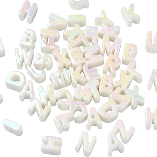 Ornaland 90-100Pcs Large Letter Beads White Acrylic Alphabet Letter Beads Random Mixed Alphabet Shape Bead for Bracelets Keychains Jewelry Lanyards Making(White) - color: White