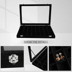 Wudygirl 40 Grid Jewelry Organizer Tray for Earrings Rings Bracelets Storage Necklaces Display Large Jewelry Box with Clear Lid Multiple Compartments Drawer Organization (Black Velvet) - style: 40 Grid Tray