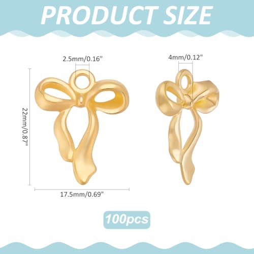 100Pcs Bowknot Charms, Alloy Bow Pendants Bowknot Jewelry Bulk Dangle Charms Elegant Earring Pendants for Earrings Necklace Bracelet Keychain Jewelry Making DIY Crafts - color: Gold