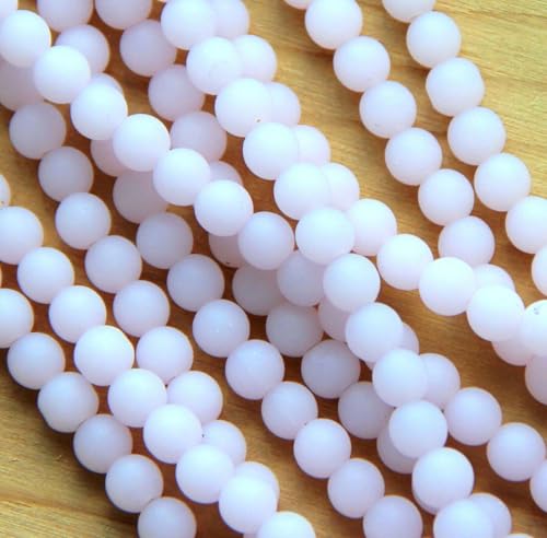 Round Beads, 6mm, Opaque Pink w/Frosted, Matte, Sea Glass Finish, 33 Pieces