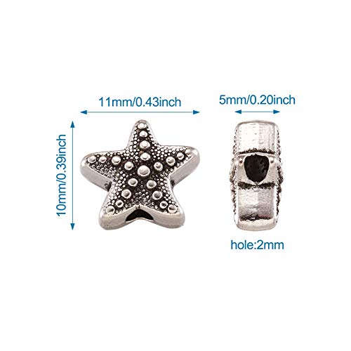 Fashewelry 50Pcs Antique Silver Starfish Beads Ocean Animal Spacer Tibetan Metal Sea Life Charm Beads 10x11mm for Jewelry Making Supplies Crafts DIY - color: Antique Silver Starfish-1