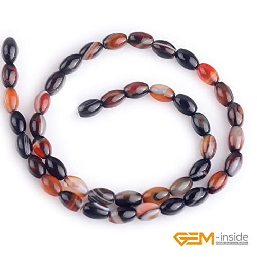GEM-Inside 6x9mm Natural Brown Botswana Onyx Agate Stone Semi Precious Rice Olive Oval Chakras Beads for Jewelry Making DIY Handmade Craft Supplies 15" - size: Brown-6x9mm