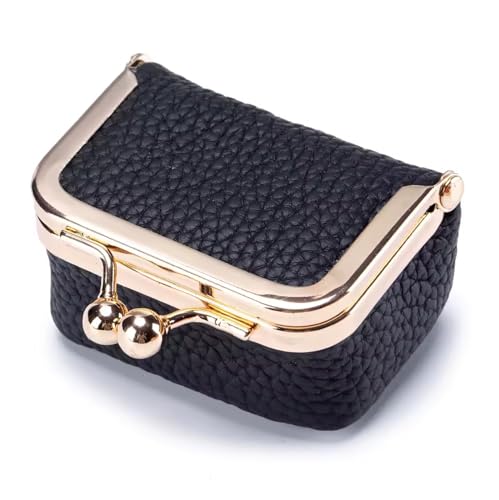 Genuine Leather Mini Jewelry Box for Women, Square Coin Purse with Kiss Lock, Jewelry Organizer Travel Case (Small, Black) - color: 101. Black, size: Small