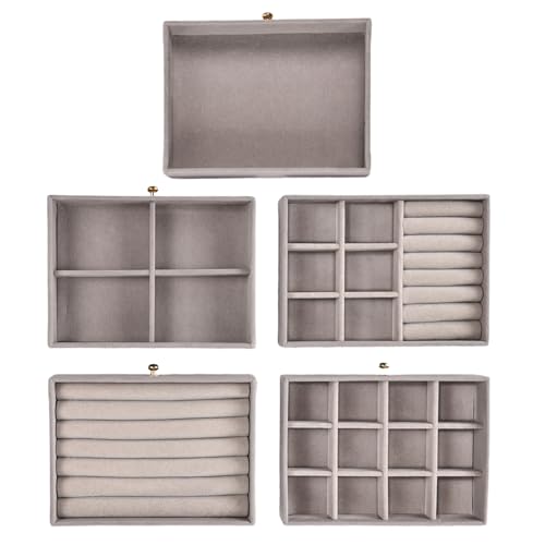 Greenfeather Jewelry Organizer with 7 Removable Drawers, Clear Acrylic Jewelry Box with 16 Necklace Hooks 48 Pairs of Earring Holes 5 Velvet-Lined Drawers for Rings Bracelets Necklaces - color: Gray-Style B