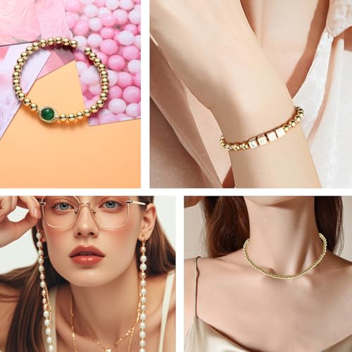 2mm-570pcs 18K Gold Filled Round Ball Beads for Jewelry Making Gold Spacer Beads, Smooth Gold Metal Beads for Bracelets Necklaces Earrings Crafts Bulk Supplies - color: 2mm-570pcs