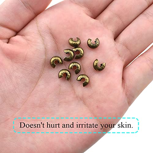 Crimp Bead Knot Covers 5mm Outer Dia Half Round Open Form a Ball Easy to Position Two Sides Keep Flush Close Neatly Evenly Stop Wire Wear No Irritate for Jewelry Craft Bronze Copper 100pcs - size: 5mm-Bronze-100Pcs