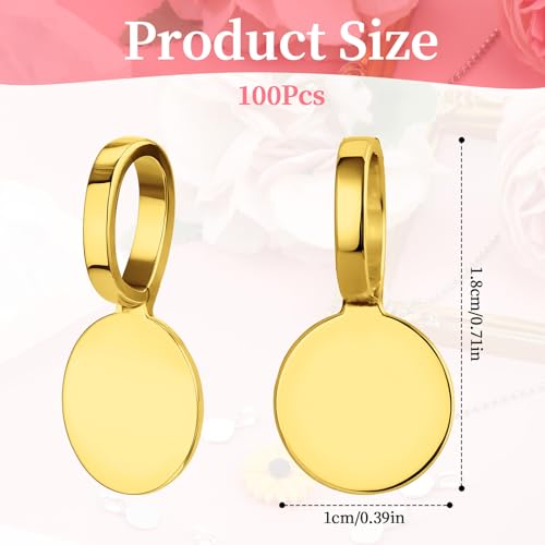 Psyqtsuary 100 pcs Bails for Jewelry Making Silver on Flat Pad Bails Round Pendants Charms Connector Hanger Glue On Pendant Bail Jewelry Bail - color: Gold