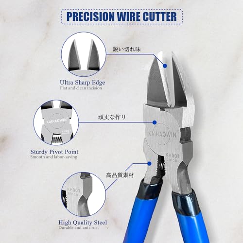 Wire Cutters 2 Pack KAIHAOWIN 6 Inch Wire Cutters Set Spring Loaded Wire Snips Diagonal Cutting Pliers Dikes Precision Wire Clippers Small Flush Cutter for Cutting Wires,Electronics,Cables,Jewelry,DIY - size: ef of 2 pk
