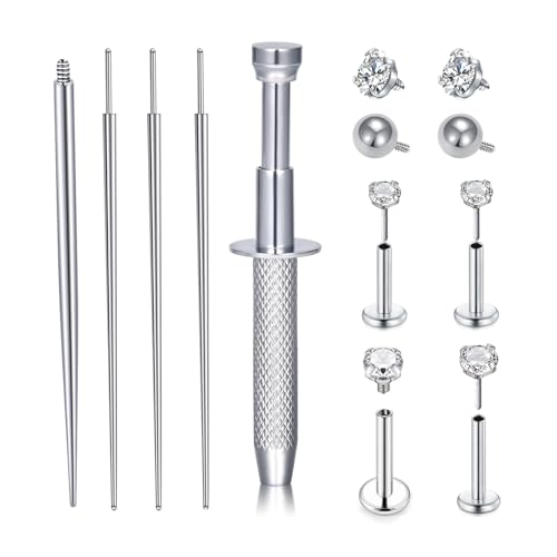 QWALIT Piercing Taper Threadless Insertion Tool - Titanium Labret Pin 16g, 18g, 20g - color: D13 - Silver Threaded+Threadless Tool