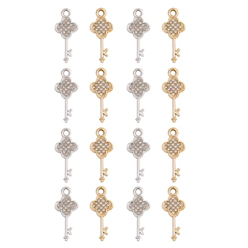 16-Pcs Crystal Jewelry Making Charms Silver Pendant Charm For Women Making Jewelry Crafts Rhinestone Charms - color: Key