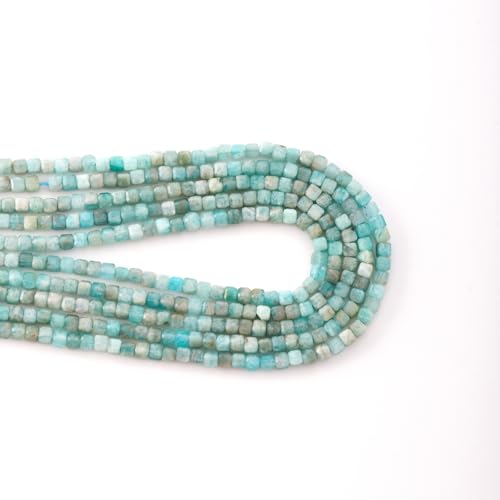 Faceted Natural Blue Amazonite 2-3mm Cube Square Loose Beads Gemstone Small Loose Beads Healing Crystal Energy Stone for DIY Jewelry Making 15" - color: Blue Amazonite