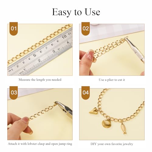 Jabogrii 16.4 Feet Stainless Steel Oval Lip Chain for Jewelry Making Gold Chain Roll DIY Craft Jewelry Making Findings - color: Oval Lip Gold