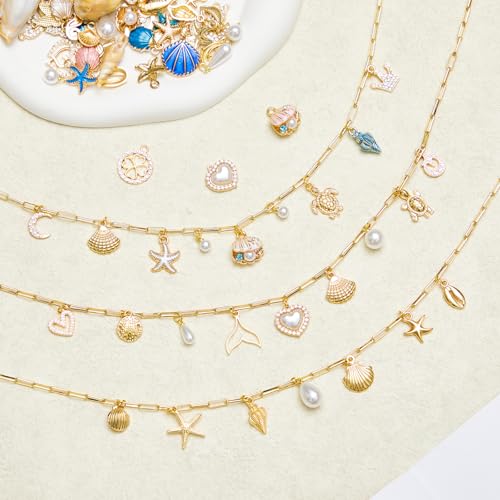 Quelay 328 Pcs Gold Sea Ocean Beach Charms Pendants for Jewelry Making Kit Bulk for Women DIY with 118 Charms 200 Jump Rings 5 Necklaces 5 Bracelets Accessories for Gift Beginner Arts Christmas