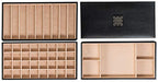 Glenor Co Jewelry Tray Organizer - 3 Large Stackable Trays & Lid - 46 Slot Storage for Drawer, Dresser - Black - size: Rectangle - 3 Trays + Lid Set - 46 Slots