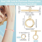Beebeecraft 1 Box 10Pcs T-bar Closure Connectors 18K Gold Plated Smooth Ring Toggle Clasp End Clasps Connector Sets with 20Pcs Open Jump Rings for DIY Jewellery Making Necklace Bracelet - color: #5 10 sets