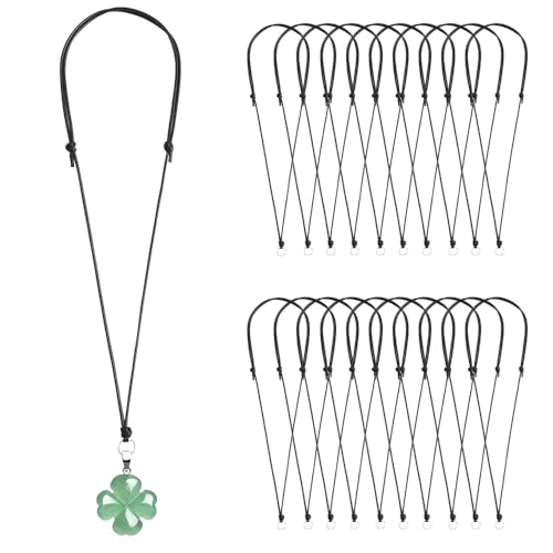 20 Pcs Necklace Cord for Pendant Necklace String Adjustable Knotted Handmade Craft Choker with Metal Ring for Hanging Pendants Rope, Black Necklace Cord - color: Black