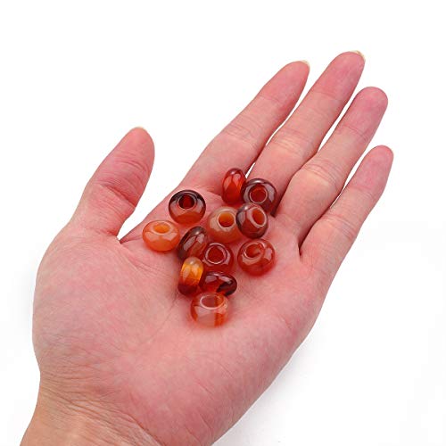 BEADIA Natural Red Agate Rondelle Stone with Large Hole (5.5mm) Loose Semi Gemstone Beads for Jewelry Making 14mmx7.5mm 12pcs - color: Red Agate, size: 14mm x 7.5mm