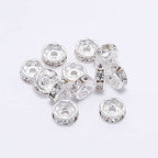 200PCS Rondelle Spacer Beads 8mm Silver Plated Czech White Crystal Rhinestone for Jewelry Making - color: 200Pcs Silver Plated/White, size: 8mm