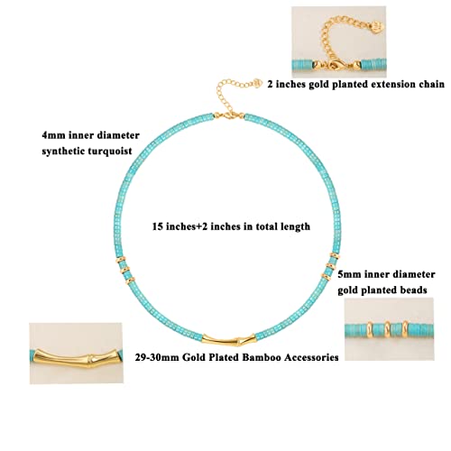 CANEVINKA Bohemian Beaded Choker Necklace 18K Gold Plated Bead Pendant Necklace Vintage Handmade Jewelry for Women - style: Bamboo