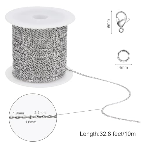 SMYHTGLIF 10 Meters Stainless Steel Jewelry Making Chains Silver Cable Rolo Chain with Lobster Clasps and Jump Rings for Jewelry Making - color: Rolo Silver