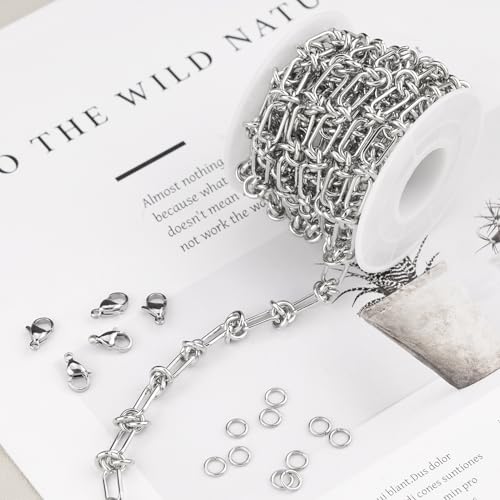SMYHTGLIF 2 Meters Stainless Steel Jewelry Making Chain Bulk with Buckles Silver Paperclip Chain for Jewelry Making - color: Knot Silver