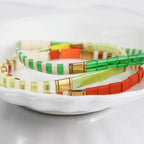 Tila Beaded Stretch Strand Bracelets for Women, Cute Boho Stackable Handmade Colorful Mixed Flat Square Beads Elastic Beach Surfer Bracelet Trendy Jewelry Friend Gift - color: 0901K