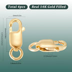 SUNNYCLUE 1 Box 4Pcs 14K Gold Filled Lobster Clasps 0.47in Small Lobster Claw Clasps with Jump Rings Small Spring Snap Connector Links Jewelry Findings for Jewelry Making DIY Bracelet Necklace Crafts - size: 0.47in