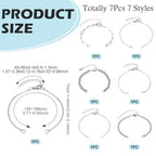 Pandahall 7Pcs Stainless Steel Chain Charms Bracelet 7 Styles Adjustable Slider Chain Bracelets Extender Chain with Lobster Clasp for DIY Bracelet Chain Jewelry Making
