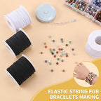 2 Rolls Stretchy Elastic Cord & Retractable Measuring Tape Set, 0.8mm x 110 Yards Beading String for Jewelry Making, Bracelets, Necklaces (Black + White) - size: White Black (0.8mm)