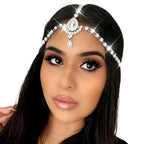 Catery Head Chain Jewelry Boho Gold Rhinetsone Headpiece Indian Accessories for Women - color: A Silver