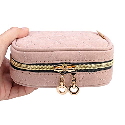Teamoy Mini Jewelry Travel Case, Storage Organizer Bag for Earrings, Necklace, Rings, Misty Rose - color: Misty Rose