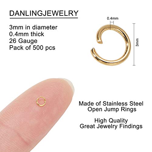 DanLingJewelry 500Pcs 304 Stainless Steel 27 Gauge Open Jump Rings 3mm for Jewelry Making Connectors Jewelry Finding Golden Color - color: 500 pcs - ф3mm δ 0.4mm - Golden
