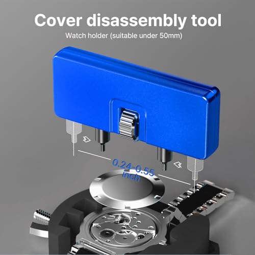 EasyTime Watch Battery Replacement Tool Kit Professional Watch Repair Toolkit and Back Remover Set with Adjustable Case Opener, Tweezers, Screwdriver and Instructions - color: Blue