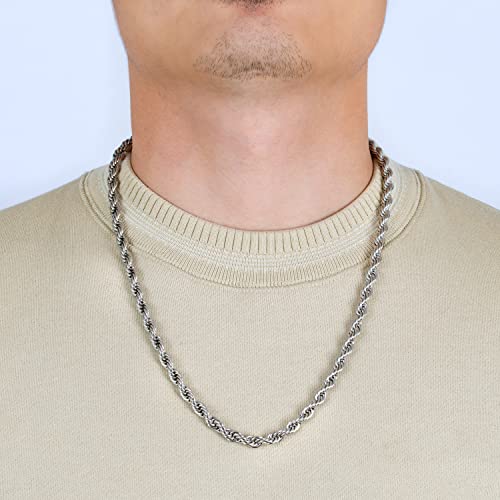 Amazon Essentials Stainless Steel 6MM Rope Chain Necklace, 24"