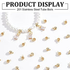 PH PandaHall 50pcs 304 Stainless Steel Bail Beads Hanger Links Golden Rondelle Carrier Beads Loose Spacer Beads with Loop for European Style Bracelets Necklaces Jewelry Making 8.5x6x4.5mm