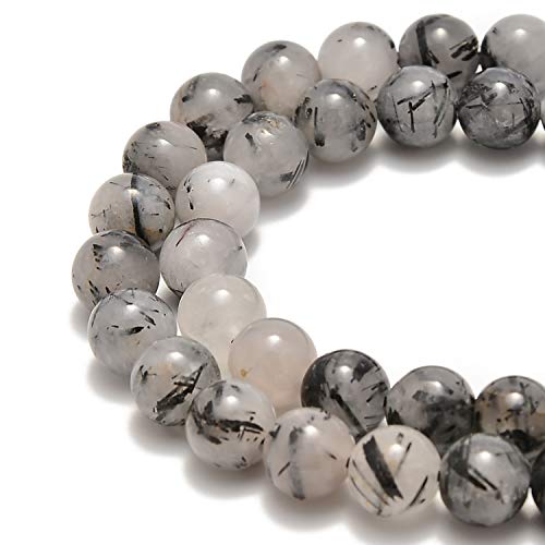 60pcs 6mm Natural Black Tourmalinated Rutilated Quartz Gemstone Round Spacer Loose Stone Beads for Jewelry Making 15.5" 1 Strand (Black Tourmalinated Rutilated Quartz, 6mm 60 Beads) - color: Black Tourmalinated Rutilated Quartz, size: 6mm 60Beads