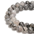 45pcs 8mm Natural Black Tourmalinated Rutilated Quartz Gemstone Round Spacer Loose Stone Beads for Jewelry Making 15.5" 1 Strand (Black Tourmalinated Rutilated Quartz, 8mm 45Beads) - color: Black Tourmalinated Rutilated Quartz, size: 8mm 45Beads