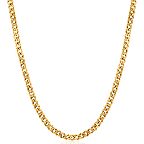 Fiusem 3.5mm Cuban Link Chains for Men, Silver Tone/Black/14K Gold Plated Stainless Steel Necklace Chain, Mens Necklace 16, 18, 20, 22, 24, 26, 28 Inch - size: 26 Inches, style: c.3.5mm width-gold plated