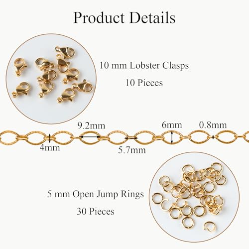 Jabogrii 16.4 Feet Stainless Steel Chain for Jewelry Making Gold DIY Craft Rhombic Jewelry Making Chain Supplies - color: Rhombic Gold
