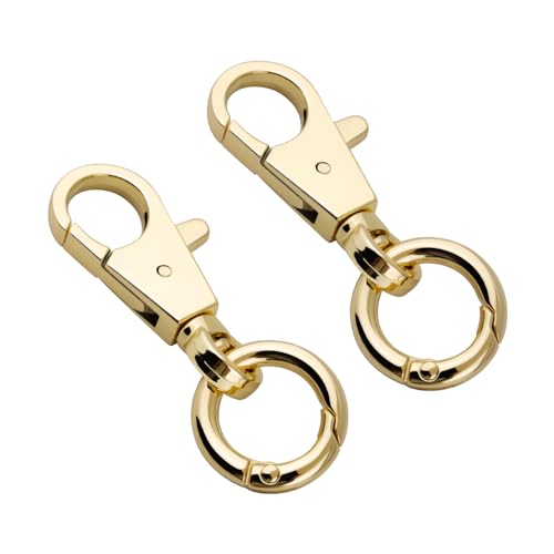 2pcs Double Opening Snap Hooks Heavy Duty Metal Push Gate Swivel Lobster Clasp Keychain Clip Purse Making Accessories (Gold) - color: Gold